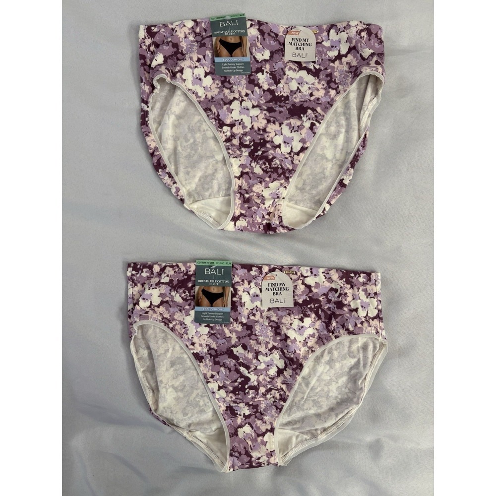 NEW Bali Breathable Cotton Hi-Cut Panty DFLEHC Women's Size 8 Xlarge 2 Pair Bali